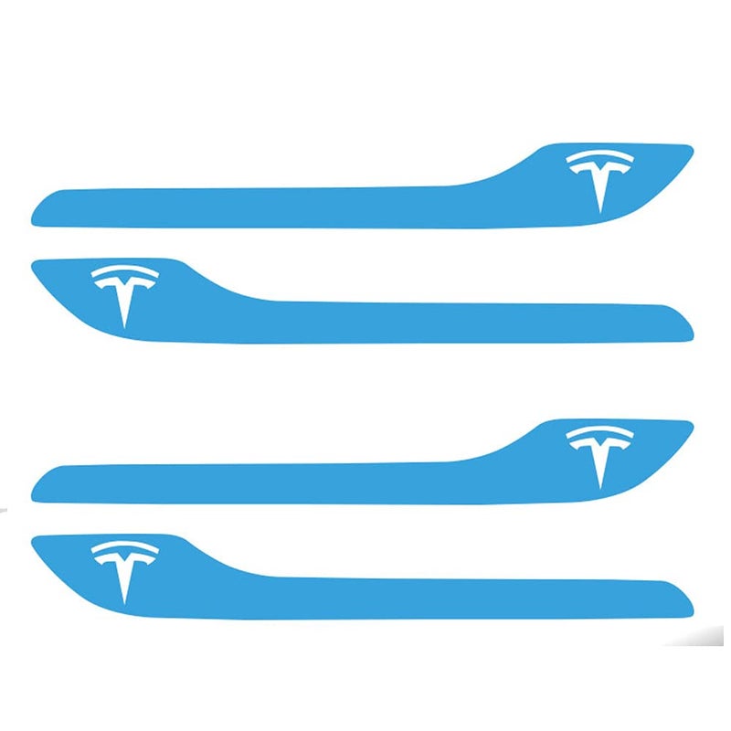 اي بس سي IPG لـ Tesla Model 3 / Model Y مجموعة ملصقات لاصقة لمقبض الباب (مجموعة من 4) مع شعار Tesla (أزرق فاتح لامع) - Image 1